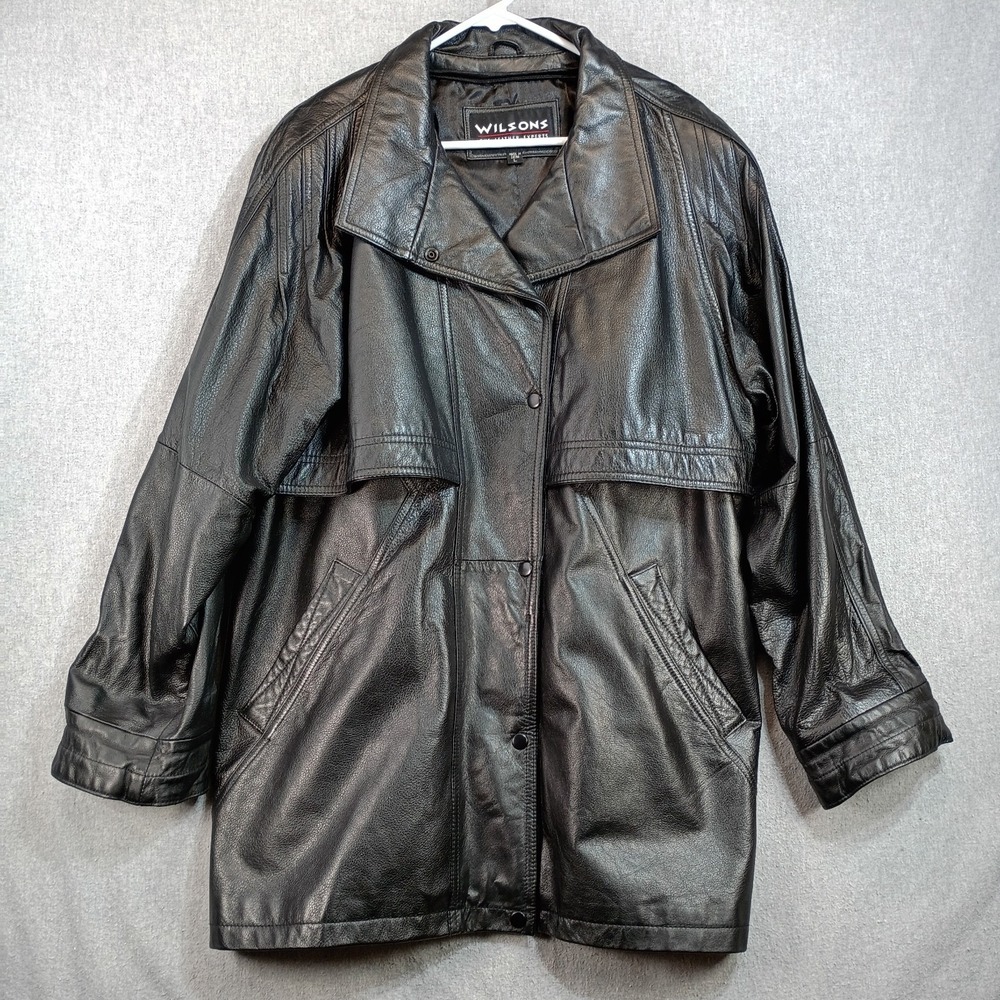 Vintage 90s Wilsons Leather Mens L Black Leather Jacket Oversized Bomber Grunge